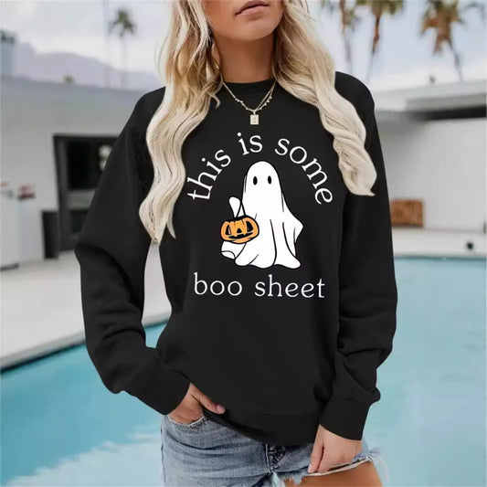 Casual Long Sleeve Round Neck Halloween Printed Pullover Sweater Sweatshirt